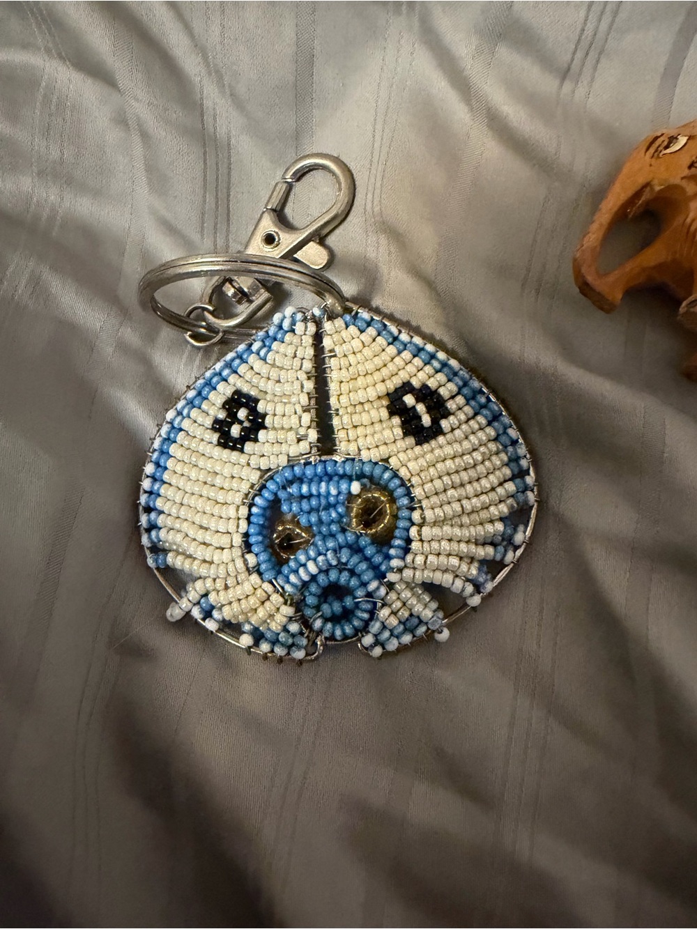 Handmade Blue & White Beaded Small Pet Charm Keychain